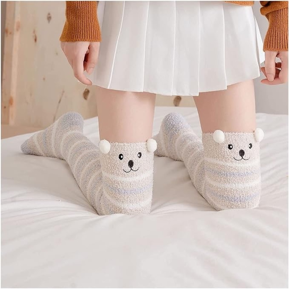 Plush Animal Mocha & Gray Striped Puppy Dog Over the Knee Socks - Picture 3 of 15